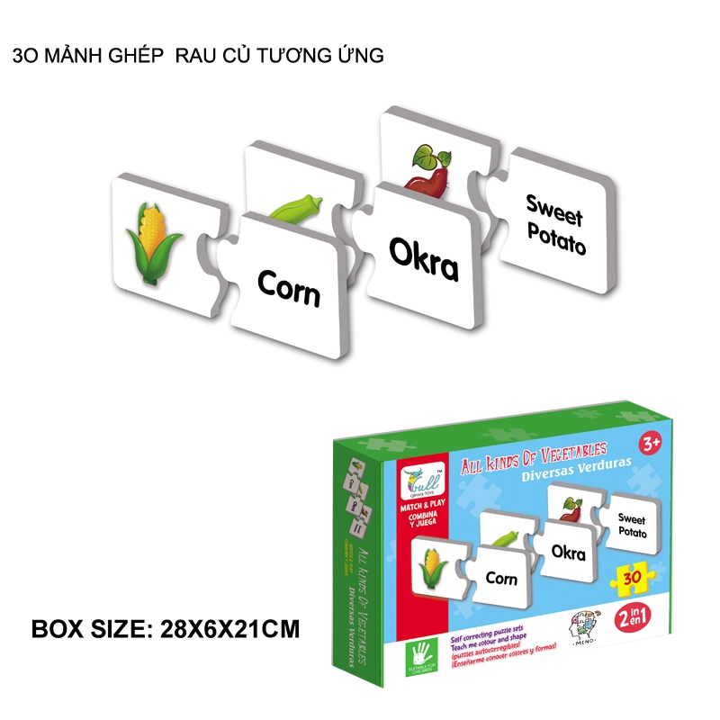 Puzzle đồ chơi giáo dục GHÉP HÌNH  HỌC TIẾNG ANH THÔNG MINH CHO BÉ BỘ 30 MẢNH GHÉP 8112-811