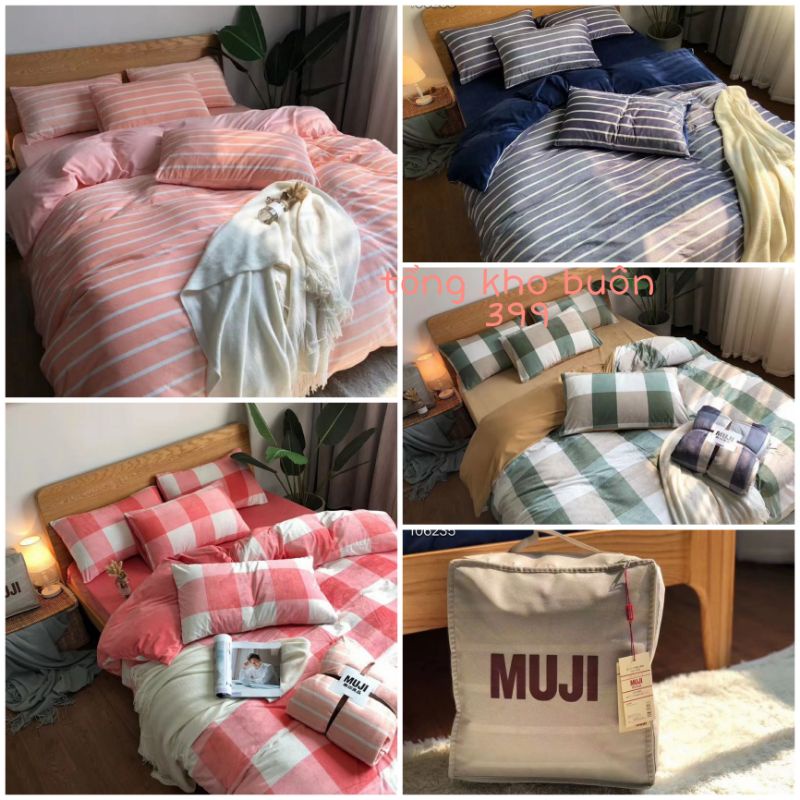 [GIÁ HỦY DIỆT] set (bộ) chăn ga 4 món nỉ nhung muji đẹp, chăn ga gối nệm, chăn, mền