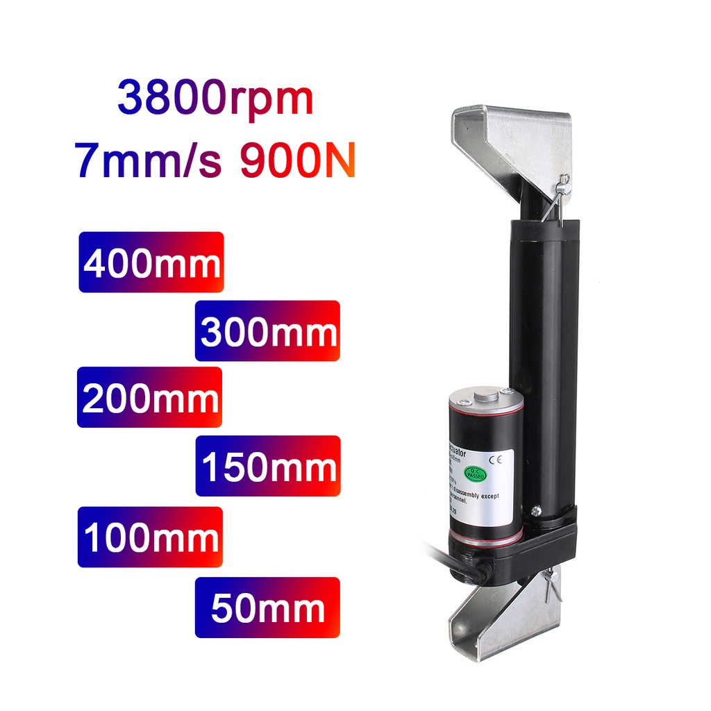 900n / 225lbs bộ truyền động tuyến tính màu đen động cơ tuyến tính điện di chuyển khoảng cách hành trình 50mm 100mm 150mm 200mm 300mm 400mm 12v dc