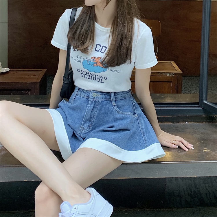 Quần short jeans COZOKC lưng cao ống rộng thời trang cho nữ