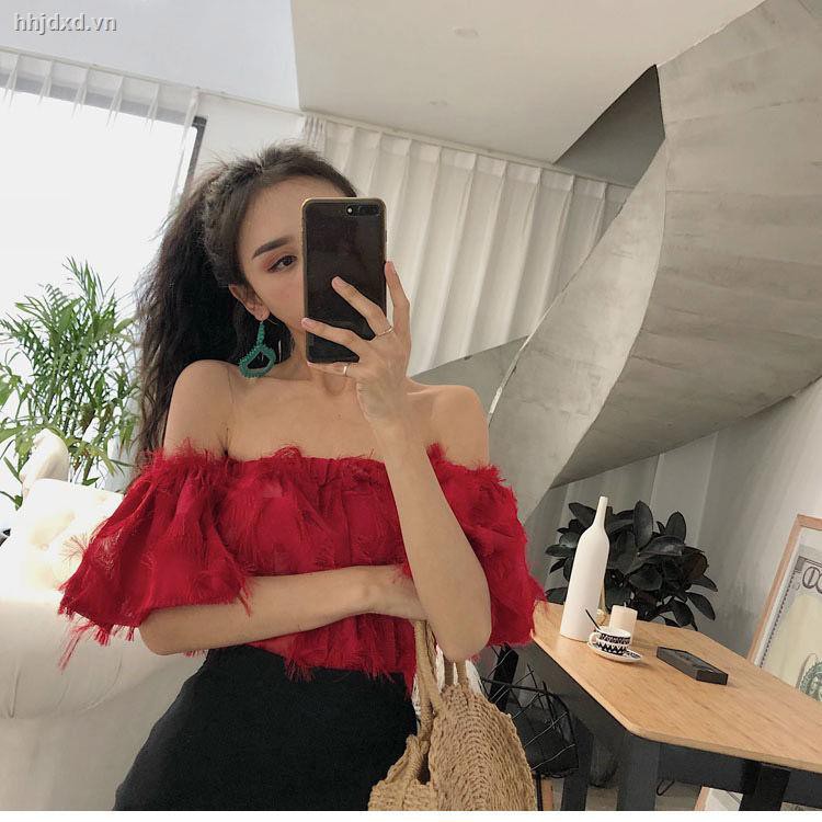 Áo voan trễ vai phối lông vũ thời trang quyến rũ dành cho nữ