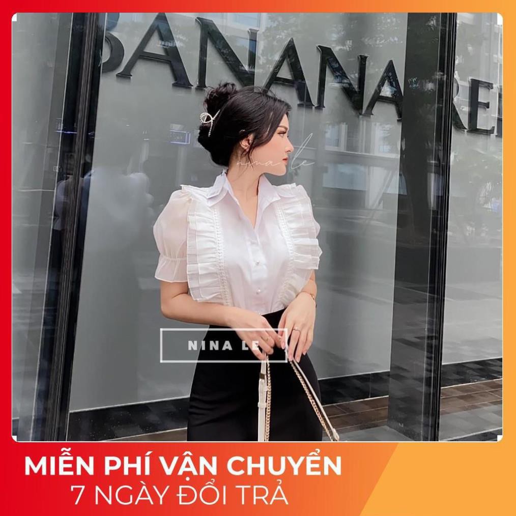 [ 𝐅𝐑𝐄𝐄 𝐒𝐇𝐈𝐏 ] Set Sơ Mi Viền Ren Họa Tiết Thắt Nơ Cổ Mix Chân Váy Xẻ