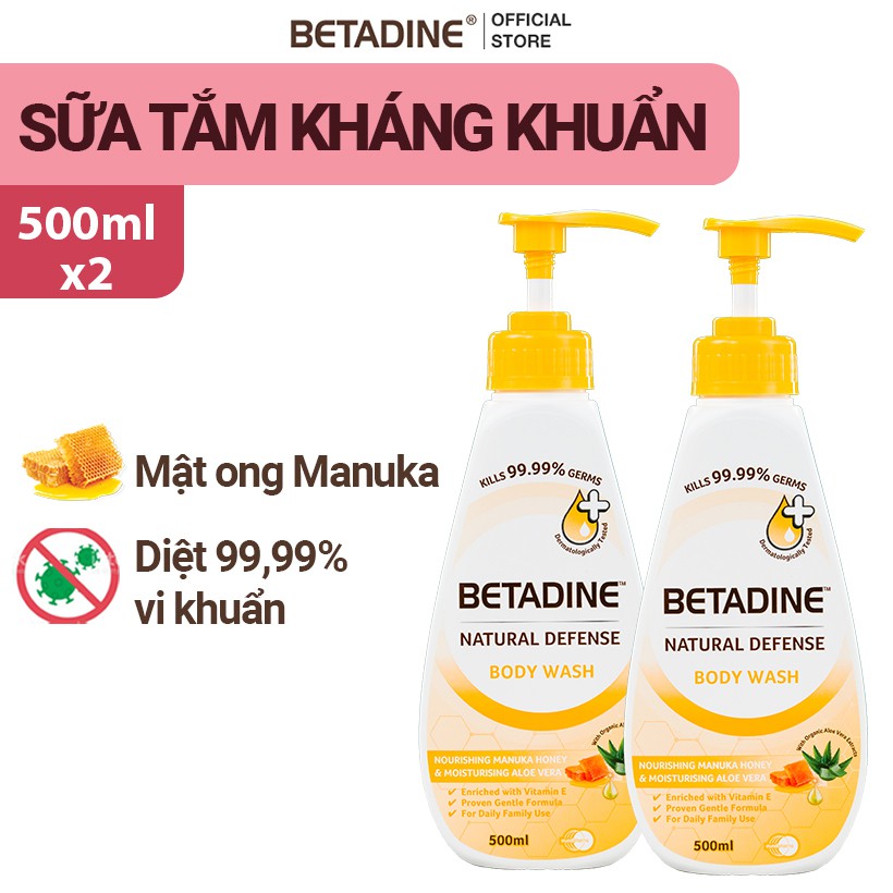 Bộ 2 sữa tắm kháng khuẩn Betadine mật ong Manuka diệt 99.99% vi khuẩn - 500ml/ chai