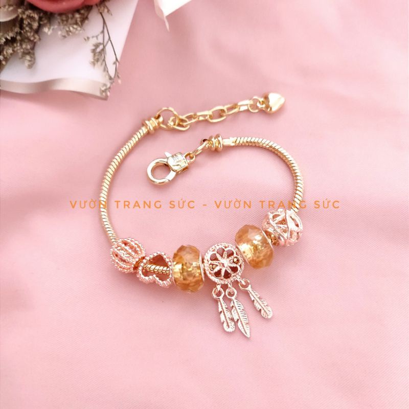 Vòng tay charm nữ - Lắc tay nữ charm mạ vàng Dream Catcher đá pha lê xinh đẹp Vườn Trang Sức VTSVT00195