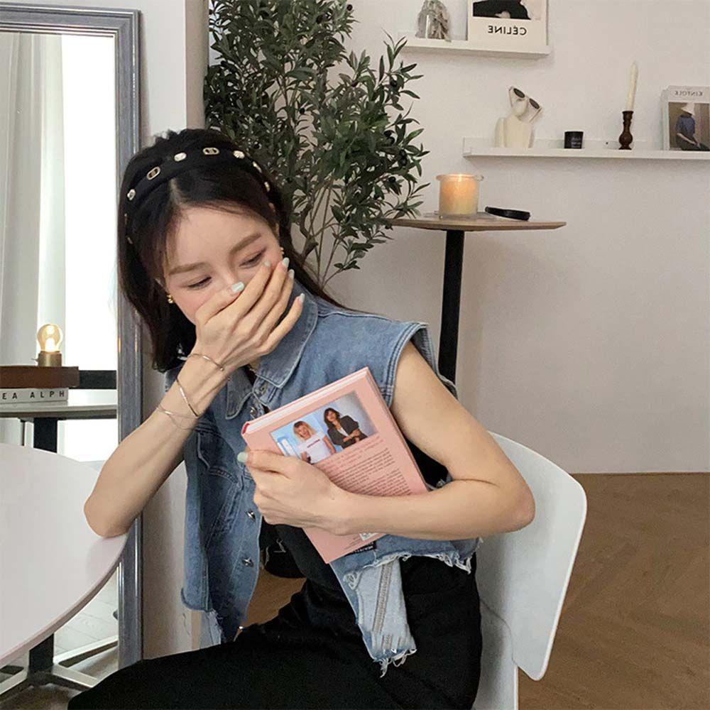 Băng Đô Cài Tóc Bằng Da PU In Chữ D Phong Cách Retro Thanh Lịch Cho Nữ