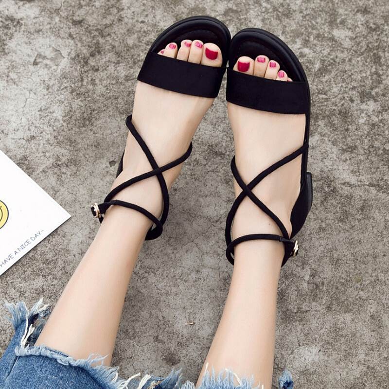 Sandal nhung dây chéo cổ chân-Camlyn