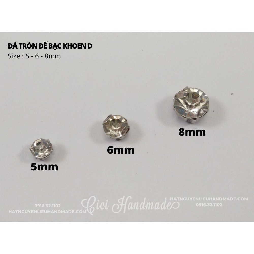 Set 50 -100 hạt đá tròn đế bạc khoen D size nhỏ lớn Cici Handmade chuyên hạt đá hạt pha lê hạt cườm hạt trang sức tự làm