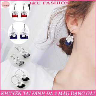 Bông tai hoa tai nữ sang trọng gắn đá nhiều màu ( có chọn màu ) kèm bông hoa nổi bật , độc đáo dạng gài dễ sử dụng KT-70