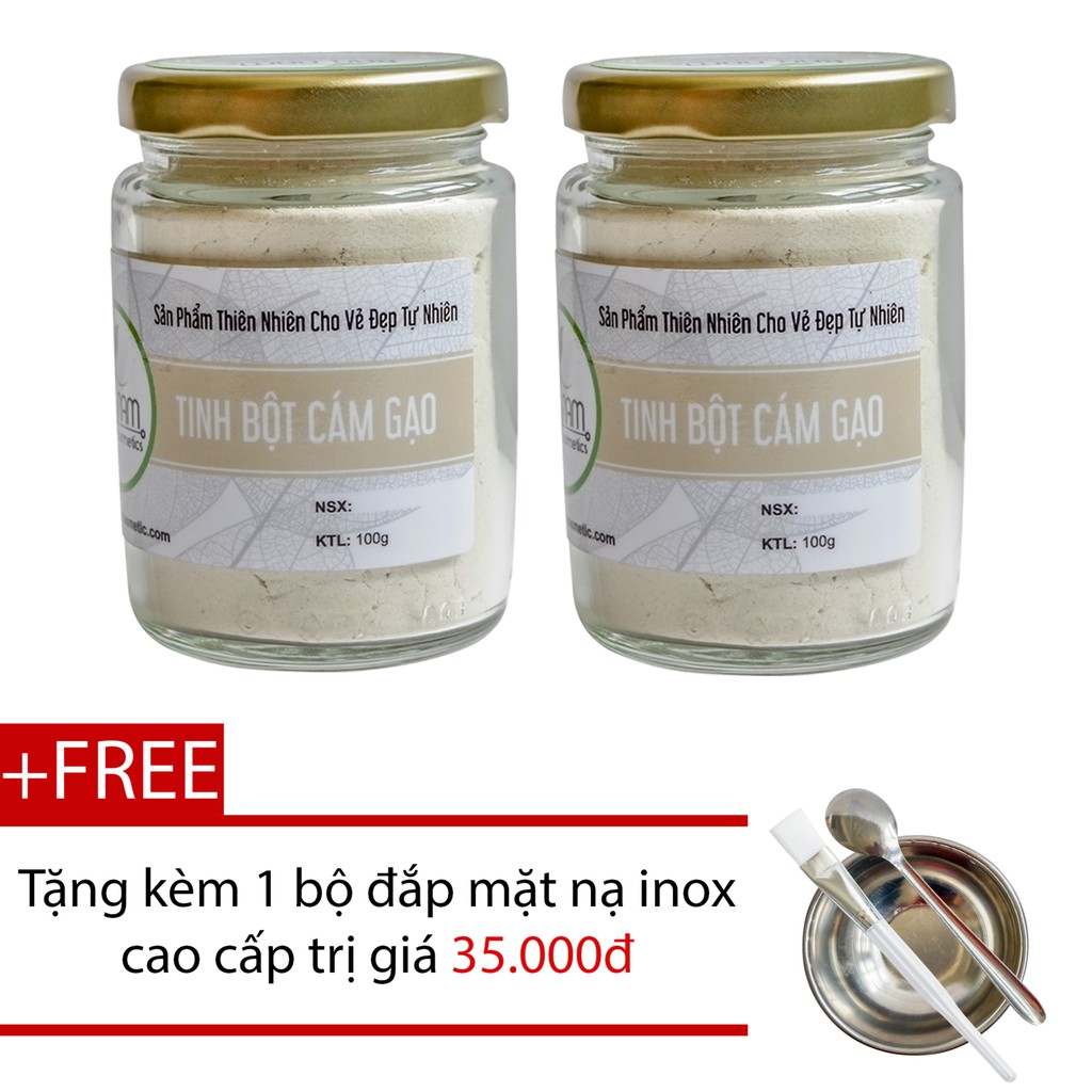 Bộ 2 bột cám gạo tắm trắng 100g + Tặng bộ đắp mặt nạ inox