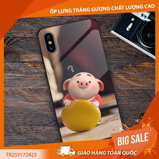 ỐP LƯNG TRÁNG GƯƠNG KÍNH CƯỜNG LỰC IPHONE, SAMSUNG ĐÁNG YÊU HEO CẦM BÁNH
