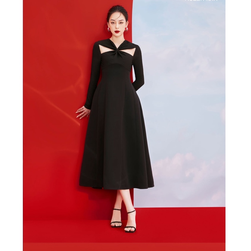 MOLLYNISTA - Đầm Julia túm ngực tay dài quyến rũ nữ tính thiết kế cao cấp đi chơi đi tiệc gợi cảm