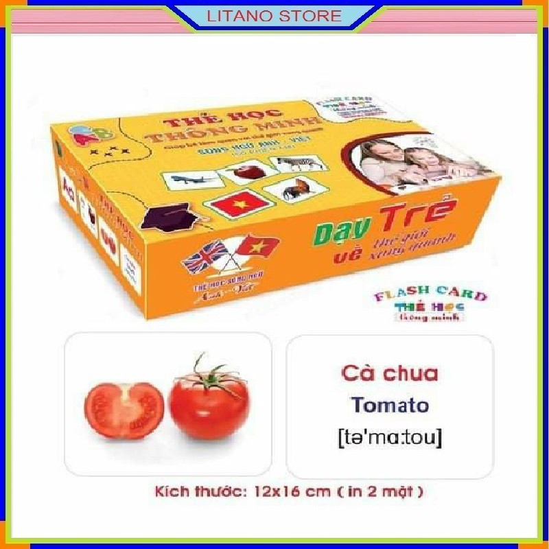 Thẻ Học Thông Minh Song Ngữ VIỆT - ANH Litano Cho Bé Gồm 18 Chủ Đề, 288 Thẻ Cỡ To 12x16cm, Dày Cứng