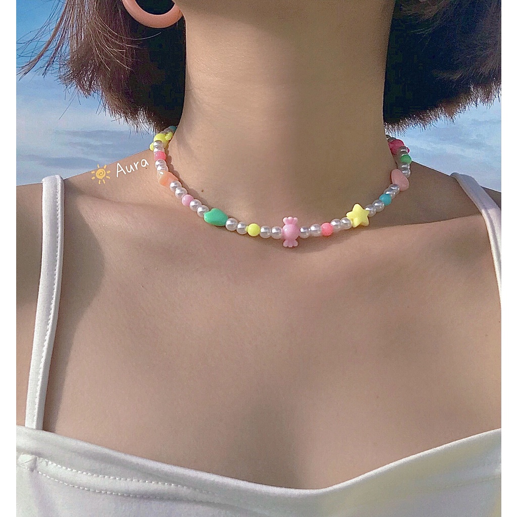 Vòng cổ Mix màu Pastel kẹo ngọt Handmade thiết kế bởi Aura