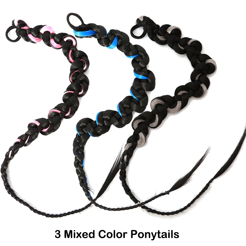 Đuôi Tóc Giả Thắt Bím Bằng Sợi Tổng Hợp Kèm Dây Cao Su Dài Dùng Tập Boxing