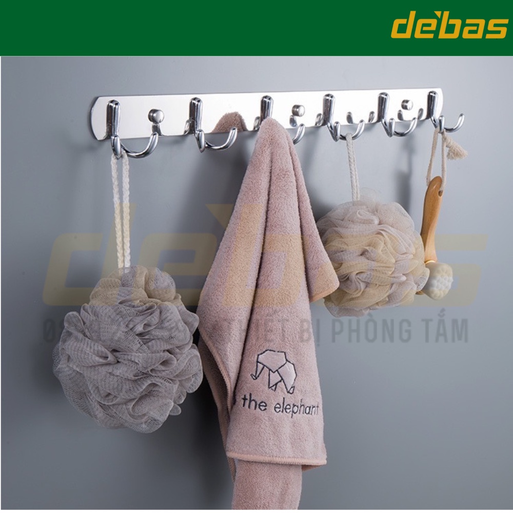 Móc treo quần áo 5 móc đôi 7 móc đôi cao cấp dán tường không khoan inox sus 304 gắn tường Debas M208