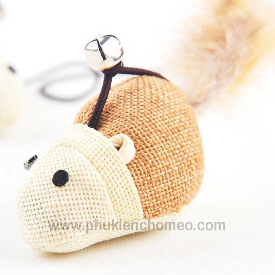 Đồ chơi cần câu mèo/ Cây vờn mèo cán gỗ hình con chuột, quả bóng nhồi bông kèm chuông kêu giúp mèo vận động