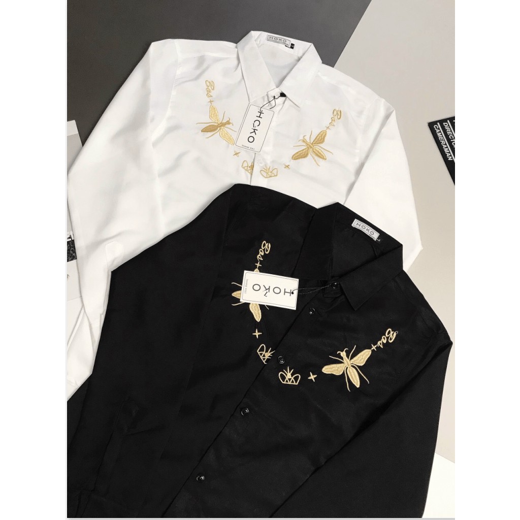 ÁO SƠ MI NAM DÀI TAY , IN THÊU CỰC ĐẸP , FORM ÁO CHUẨN ĐẸP CHO CÁC AE HK