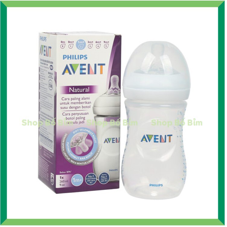 Bình Sữa AVENT Natural ⚡MẪU MỚI 𝟐𝟎𝟐𝟏⚡ Bình Sữa Avent Chống Đầy Hơi 125ml/260ml [Được chọn núm 1 -> 4] [Hàng Chính Hã