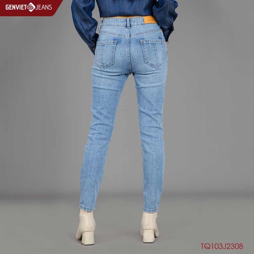 Quần Jeans Nữ Genviet Jeans Rách Nhẹ Dáng Col Ôm Cạp Cao Chất Bò Mềm Cao Cấp Basic TQ103J2308