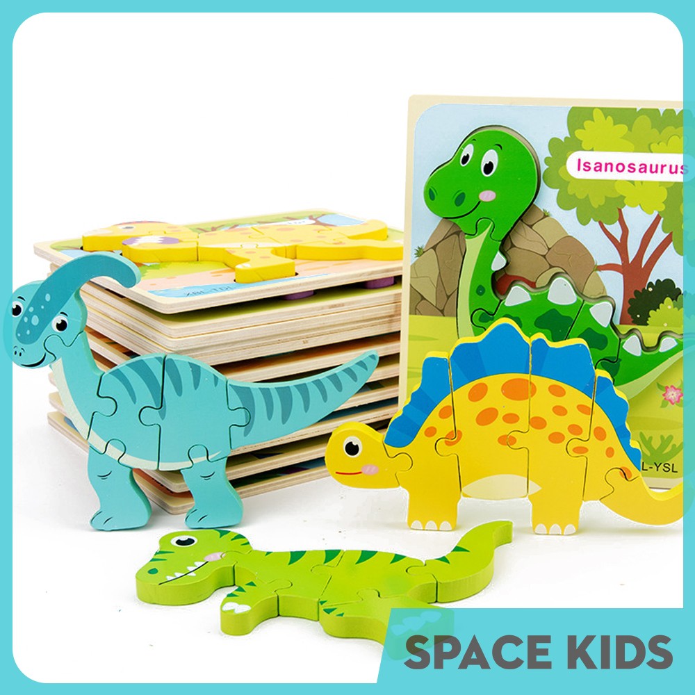 ♥ Đồ chơi trí tuệ 1 bảng gỗ ghép hình 3d khủng long cho bé vừa học vừa chơi SK06 Space Kids ♥