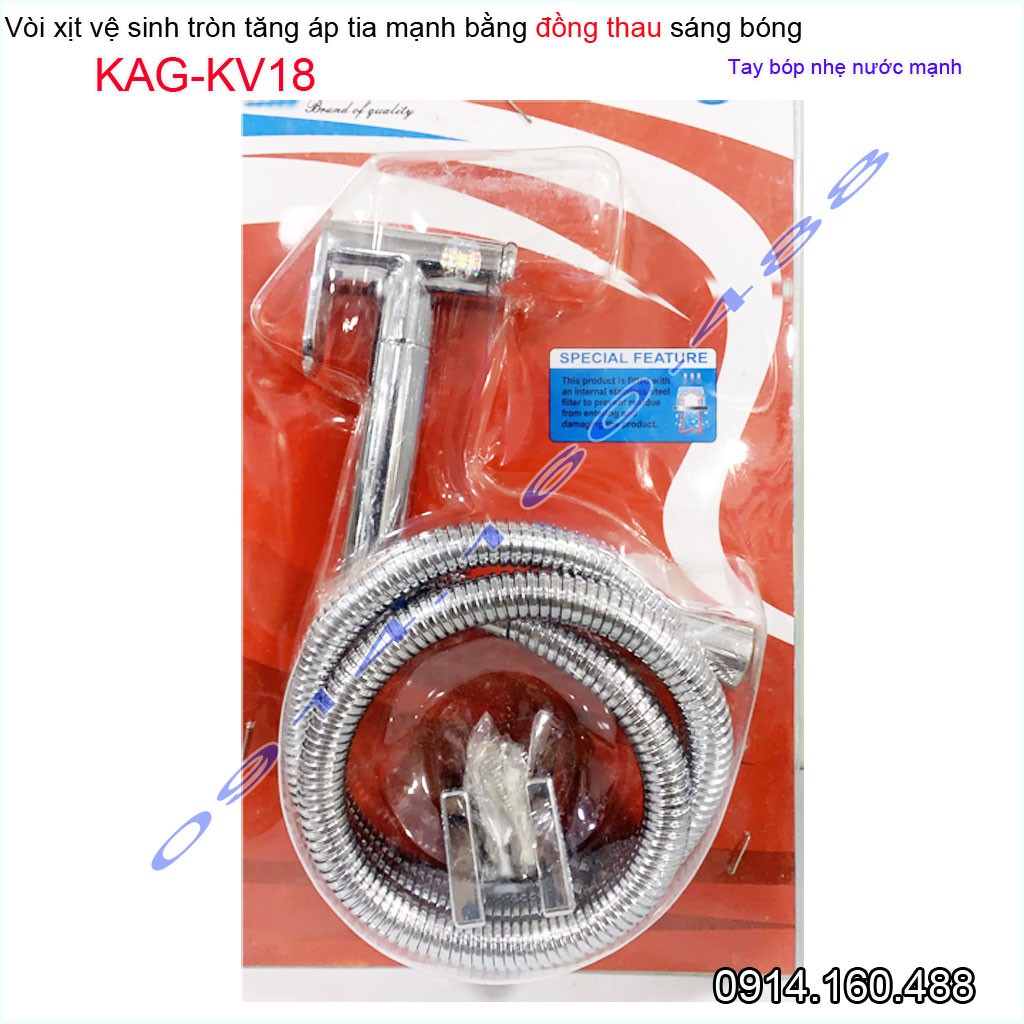 Vòi xịt vệ sinh KAG-KV18 thân tròn bằng đồng, vòi rửa bồn cầu inox bóng gương tia nước mạnh chịu áp lực mạnh chung cư