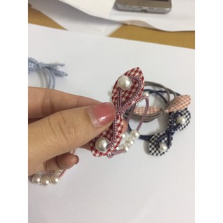 Dây buộc tóc nơ gắn hạt trai