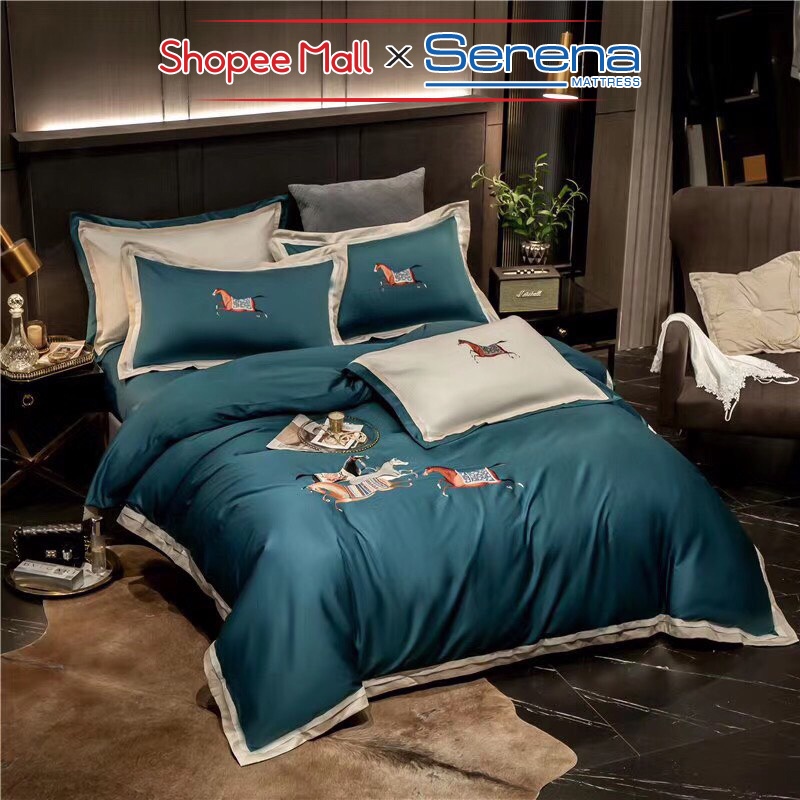 Bộ Vỏ Chăn Ga Gối 5 Món Tencel 80S SERENA Chính Hãng Set Combo Ra Drap Gối Đệm Nệm Trải Giường Trần Bông Cao Cấp