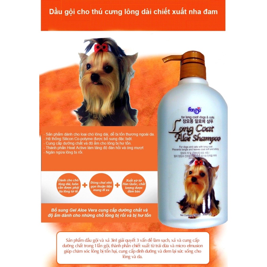 Dầu Gội Nha Đam ForCans Hàn Quốc ⚜ Long coat Aloe Shampoo CHAI 750ML cho chó mèo lông dài