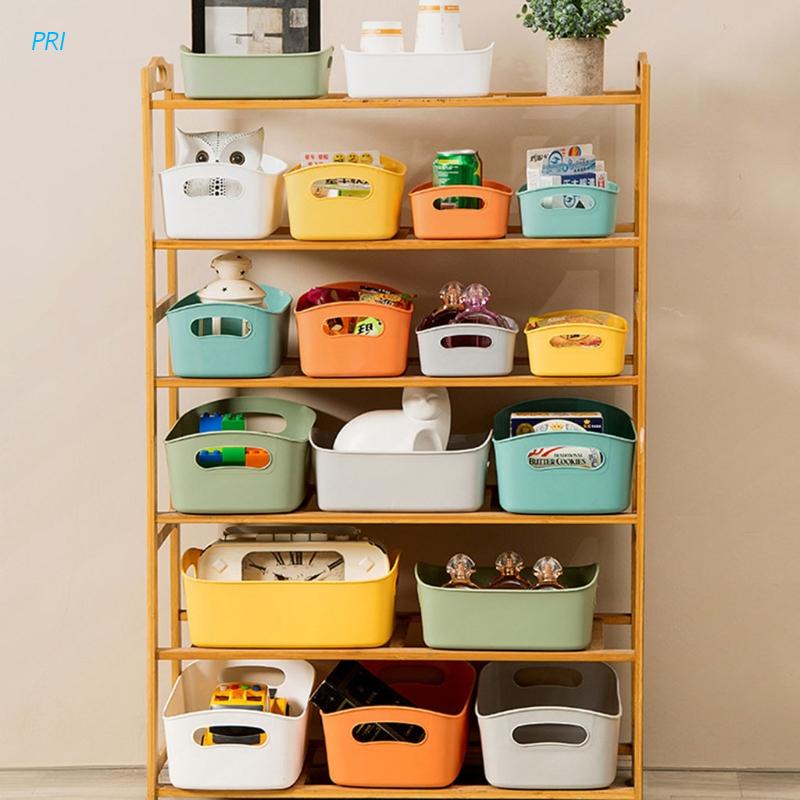 pri Plastic Desktop Storage Basket with Handles Solid Color Storage Bin Organizer