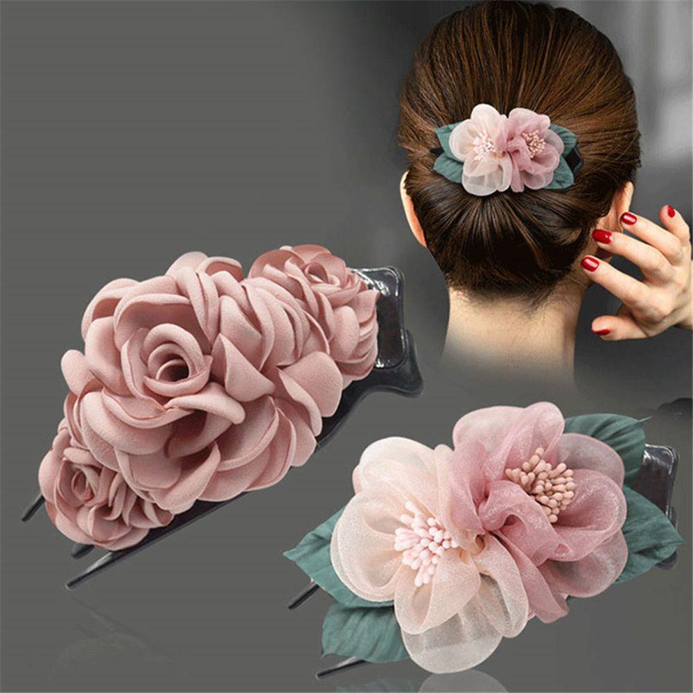 ROSE Kẹp Tóc Hoa Vải Thời Trang Cho Nữ
