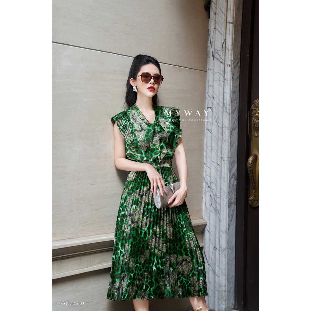 Đầm Nữ Thiết Kế Dáng Xòe MY WAY Tay Cánh Tiên Dập Ly In Họa Tiết Sang Trọng 6MD0286