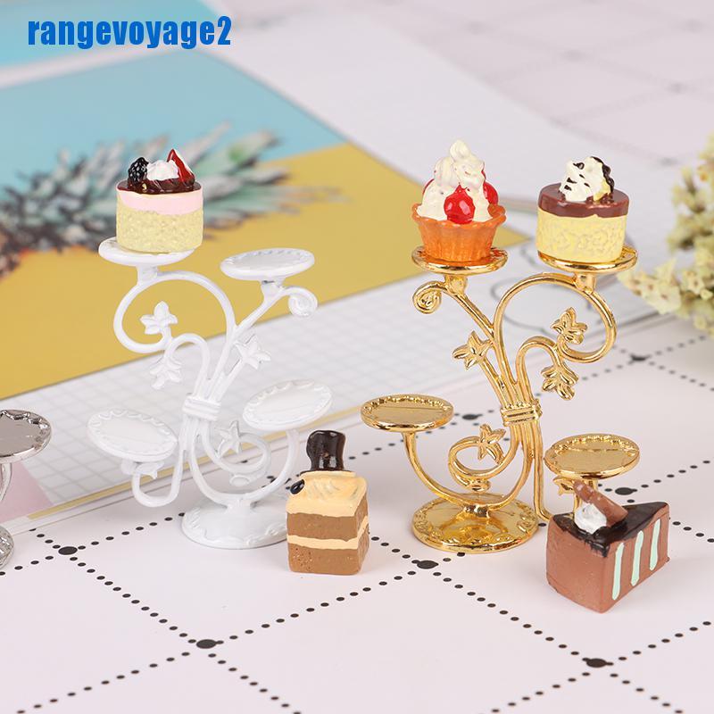 [range2] 1/12 Dollhouse Miniature Fruit Stand & Delicious Cakes Rack Diy Kitchen Toys [vn]