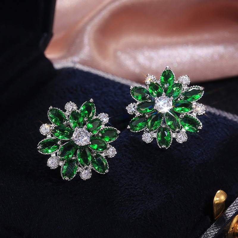 Bông Tai Mạ Bạc 925 Hình Hoa Đính Đá Zircon Toàn Diện Phong Cách Hàn Quốc Cho Cô Dâu