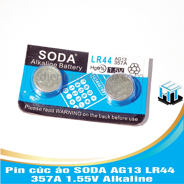 Combo 5 Viên Pin cúc áo SODA AG13 LR44 357A 1.55V Alkaline