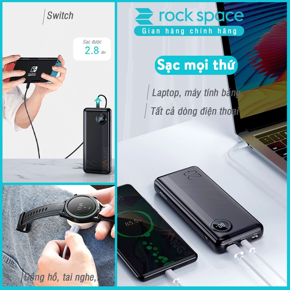 Pin sạc dự phòng Rockspace P75 20.000mAh 63W  sạc được laptop hỗ trợ sạc nhanh chuẩn PD cho iphone,QC cho Samsung