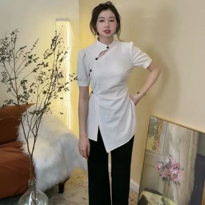 Sườn Xám Cách Tân Tay Ngắn Xẻ Tà Phong Cách Trung Hoa Cổ Điển Thời Trang Mùa Hè Mới Cho Nữ