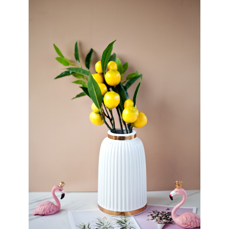Bình sứ cắm hoa vân sọc trắng viền vàng BC286 - Jassi Decor