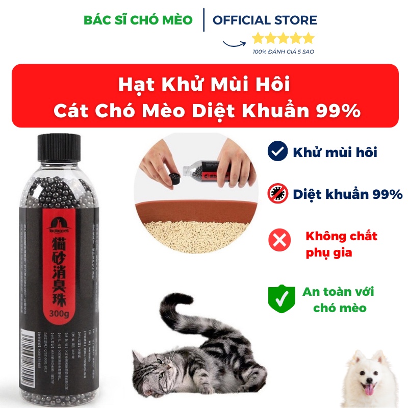 Hạt Khử Mùi Hôi Cát Chó Mèo Diệt Khuẩn 99% chai 300ml-Công Nghệ Mới Khóa Ẩm Nước Tiểu