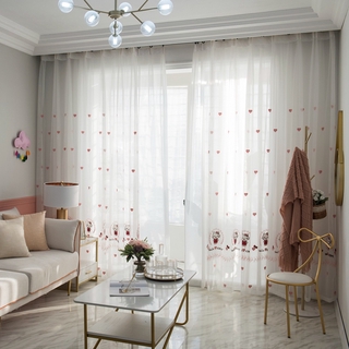Rèm Cửa Sổ Vải Tuyn Thêu Họa Tiết Hoạt Hình kitty Có Móc Treo Kích Thước 100 * 200cm