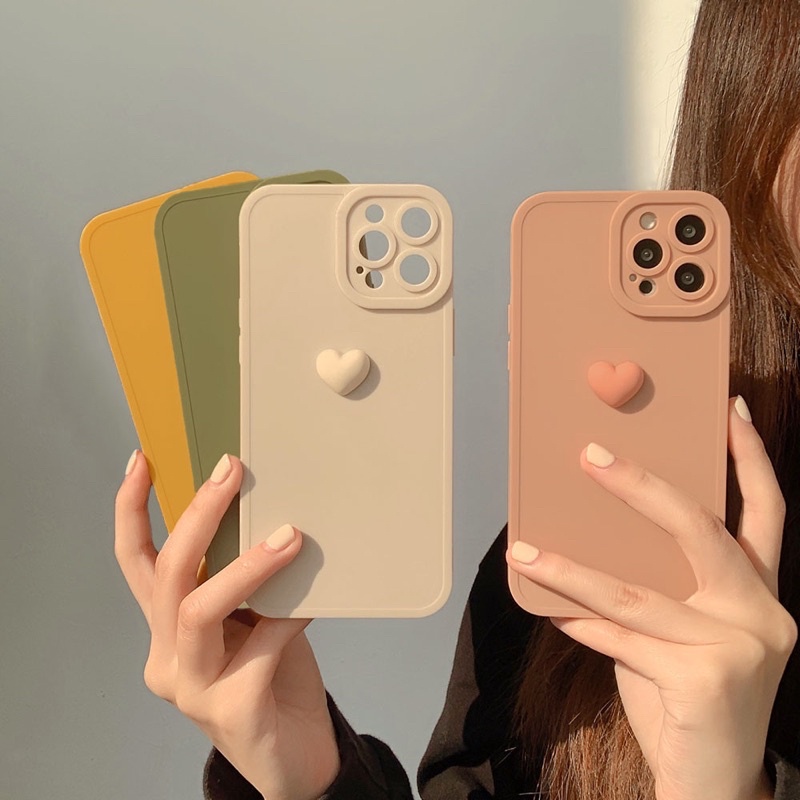 (SIÊU RẺ) Ốp lưng iphone trơn nhám bảo vệ cam tim tròn kem hồng 7plus/8/8plus/x/xr/xs/11/12/13/pro/max/plus/promax