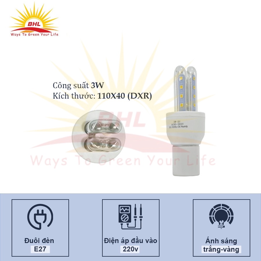 Bóng Đèn Led Chữ U 3W - 5W - 7W - 12W - 16W - 24W - 32W Siêu Sáng