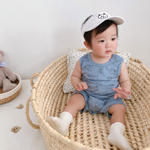 Áo liền quần không tay họa tiết hoạt hình thời trang mùa hè cho trẻ em 0-2 tuổi