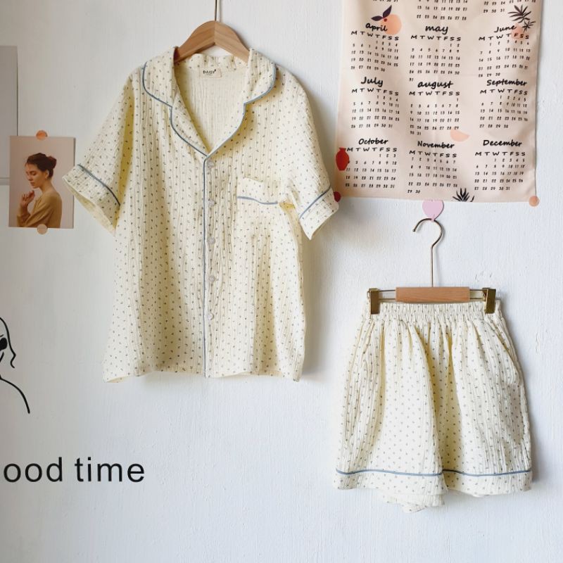 Pyjama muslin bông xanh