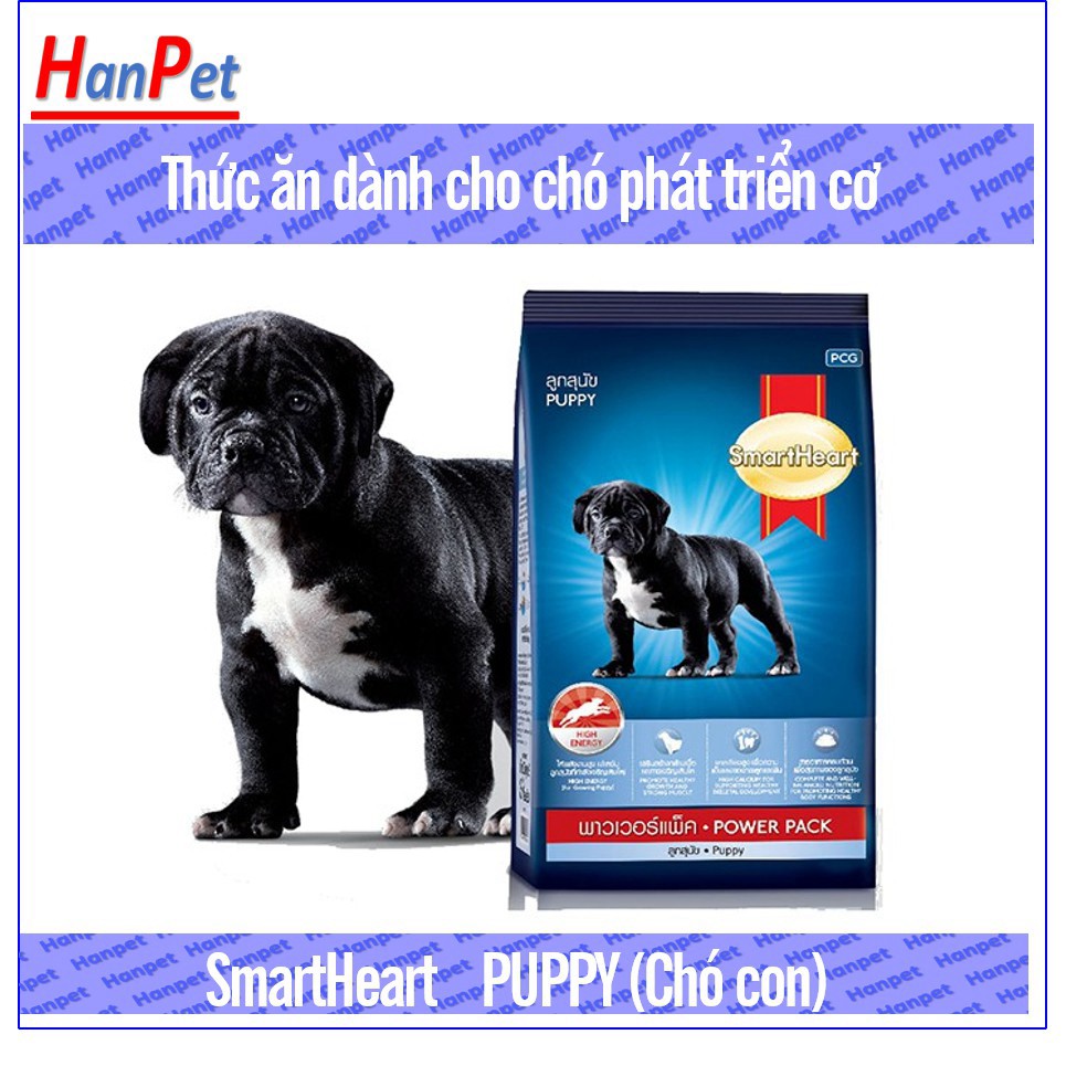 HCM- Thức ăn dạng hạt chó PHÁT TRIỂN CƠ  Smartheart Power pack  (hàng nhập khẩu thailand) Chó Pug, chó Rốt, ngao