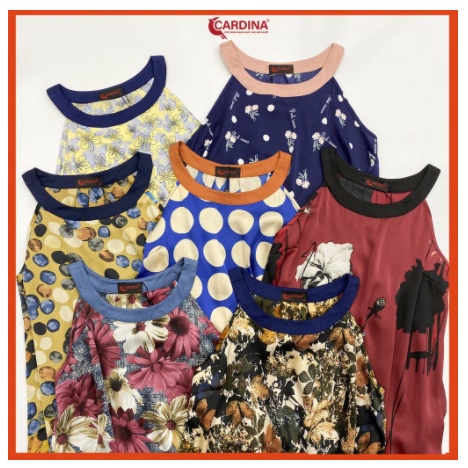 Đồ Bộ Mặc Nhà CARDINA Cao Cấp Chất Lụa Satin Nhật Quần Đùi Áo Cổ Yếm Họa Tiết Sắc Nét Quyến Rũ 1Y01