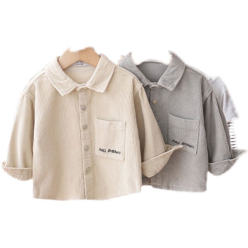 Áo Khoác Sơ Mi Tay Dài Chất Liệu Nhung Mỏng Thời Trang Mùa Thu Cho Bé Trai