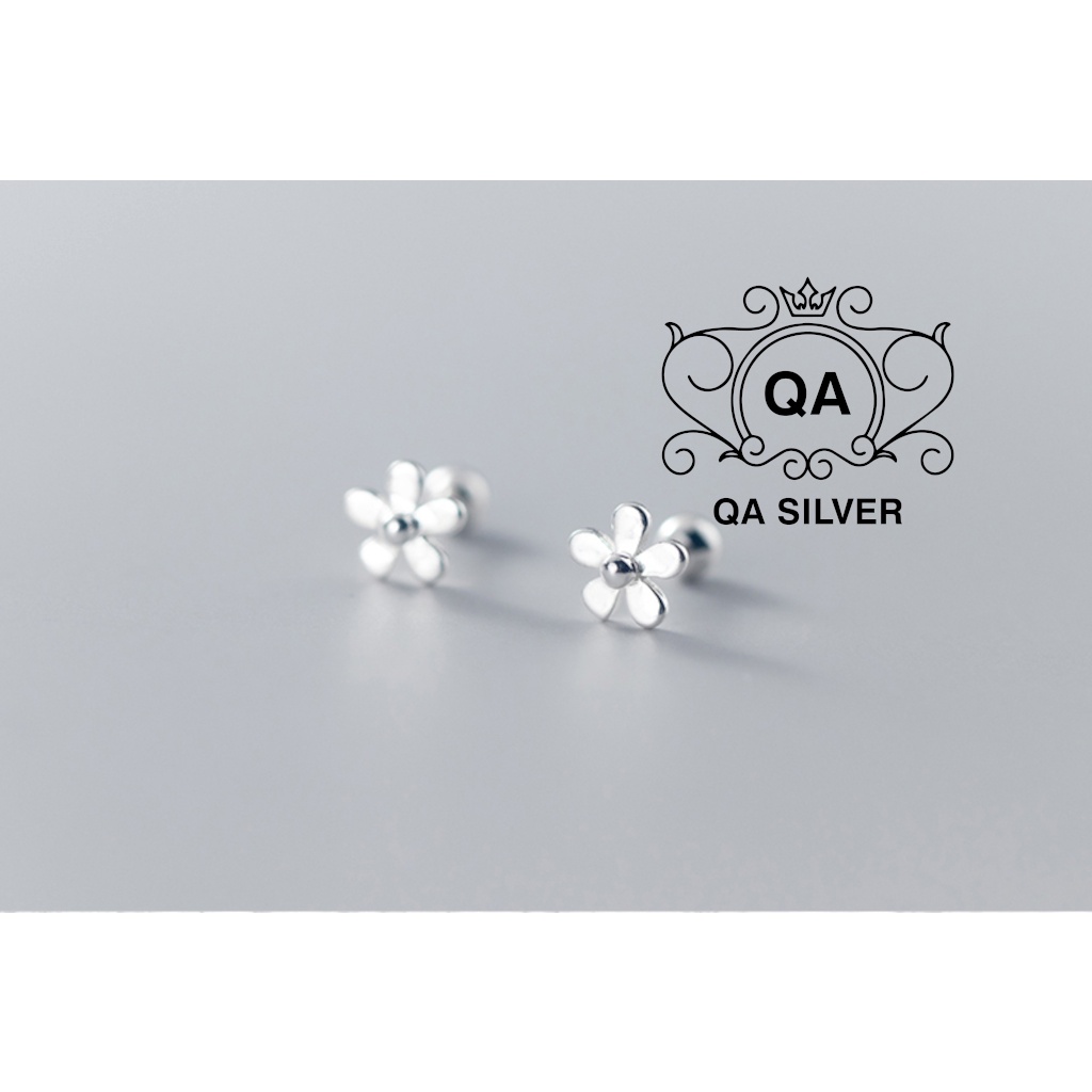 Khuyên tai bạc 925 hoa năm cánh chốt bi vặn bông nữ S925 FLORA QA SILVER Earrings EA220809