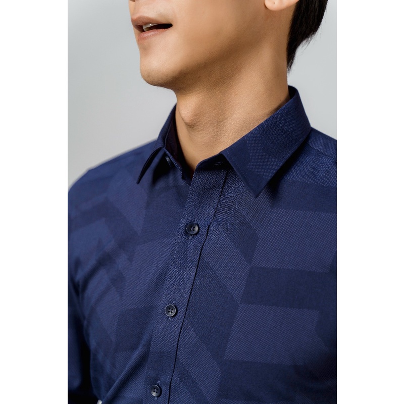 Áo sơ mi nam dài tay OWEN AS23373D somi công sở vải sợi tre cao cấp màu xanh cô ban đậm dáng ôm tà lượn không túi