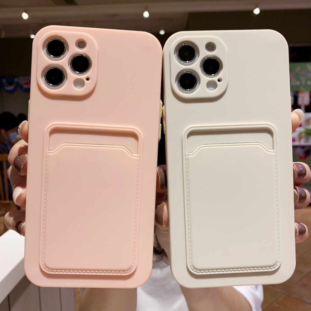 Ốp điện thoại silicon màu kẹo có ngăn để thẻ thích hợp cho Iphone 12 Pro Max 11pro Max X Xr Xs Max 7 8 Plus Se 2020