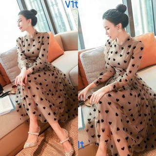 Đầm tiểu thư xoè von lưới tim , Đầm maxi dài vol lưới xoè